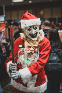  cosplayer dressed as art the clown from terrifier at astronomicon 7 convention in livonia, michigan