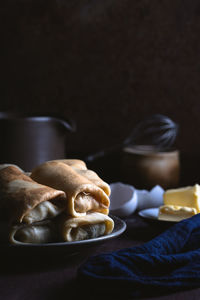 Close-up of breakfast served on table