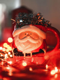 Close-up of christmas decorations on table