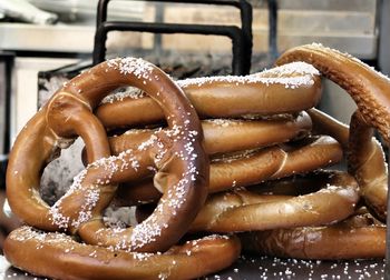 Close-up of pretzels