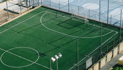 High angle view of soccer field