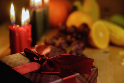 Close-up of christmas decoration on table