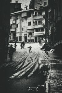 People walking on city street