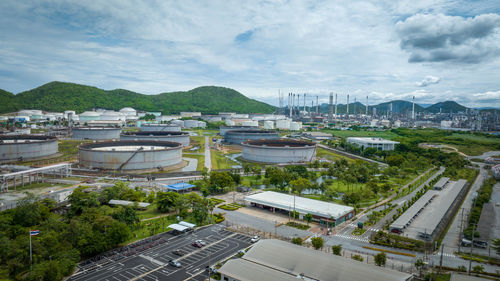 High angle view of townscape against sky