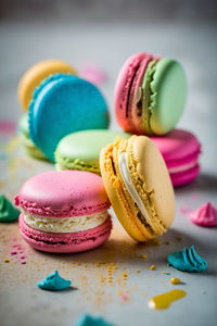 Close-up of macaroons on table