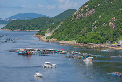 High angle view of boats in sea