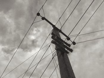 Low angle view of electricity pylon against sky