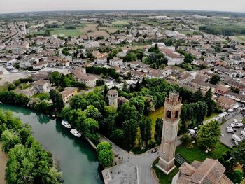 High angle view of buildings in city