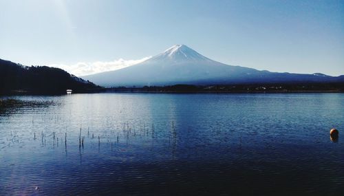 Lake and mt fuji against clear sky