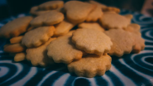 High angle view of cookies on table