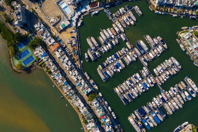 High angle view of commercial dock by sea