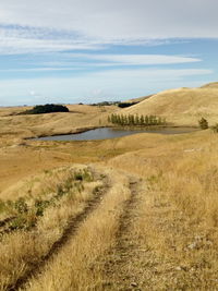 Scenic view of sand dunes against sky