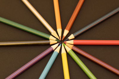 High angle view of multi colored pencils