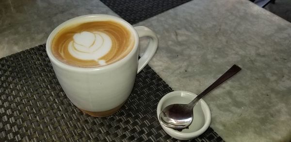 High angle view of coffee on table