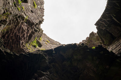 Low angle view of rock formations against sky