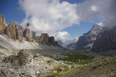 Scenic view of dolomites against sky