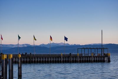 Scenic view of sea against clear blue sky