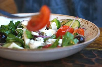 Close-up of salad in plate on table