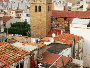 High angle view of buildings in city