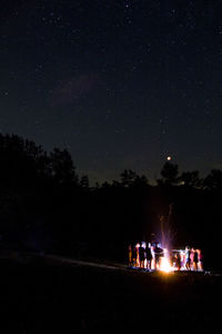 People on field against sky at night