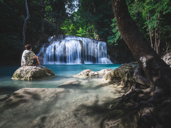 Scenic view of waterfall in forest