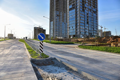 Road works activity at construction site. construction and development projects on roads in city. 