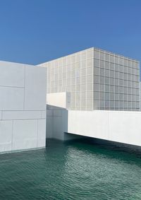 Low angle view of building against clear blue sky