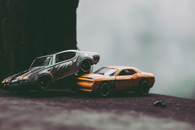 Close-up of toy car on table