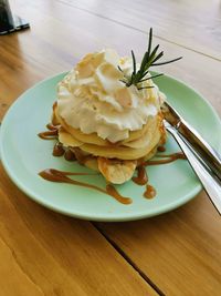 Close-up of cake in plate on table