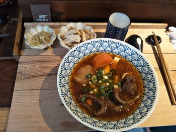 High angle view of food on table