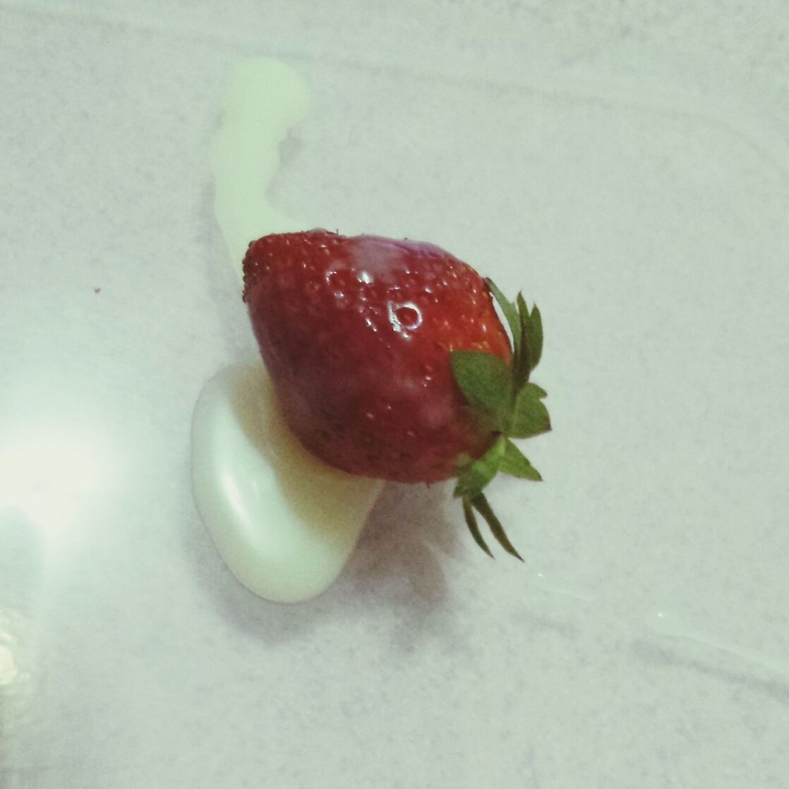 food and drink, food, indoors, freshness, red, fruit, still life, healthy eating, strawberry, close-up, high angle view, table, sweet food, plate, ready-to-eat, white color, cold temperature, indulgence, no people, slice