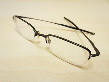 Close-up of eyeglasses against white background