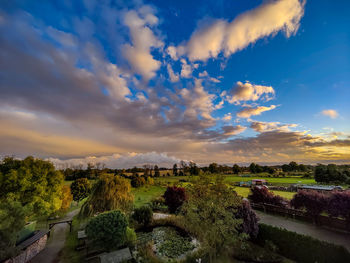 High angle view of townscape against sky during sunset
