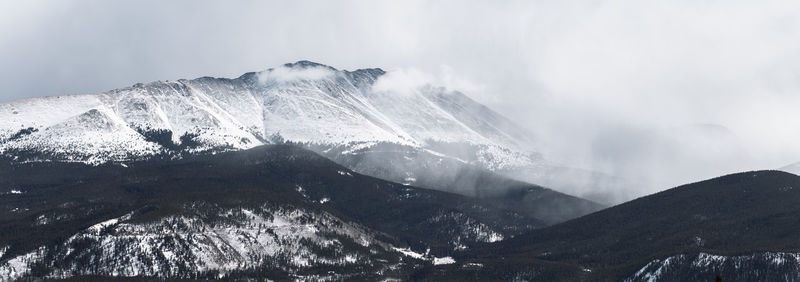 Aerial view of snowcapped mountains against sky