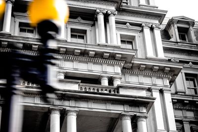 Blurred motion of office building in city