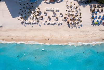 Luxury hotel with infinity pool and palms all around it.