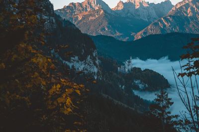 Scenic view of mountains against sky during autumn