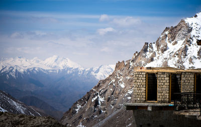 Scenic view of snowcapped mountains against sky