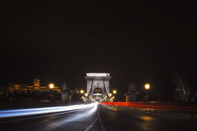 Light trails on road at night