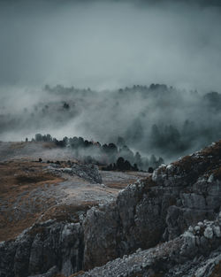 Scenic view of rocky mountains against sky