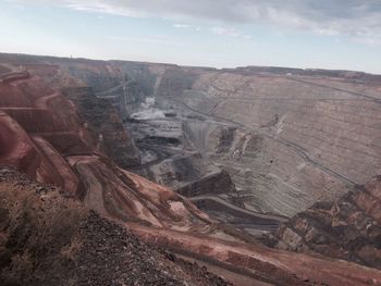 High angle view of gold mine against sky