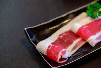 Close-up of food in plate on table