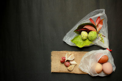 High angle view of fruits on table