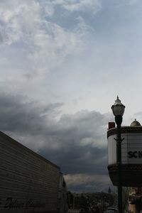 Low angle view of building against cloudy sky