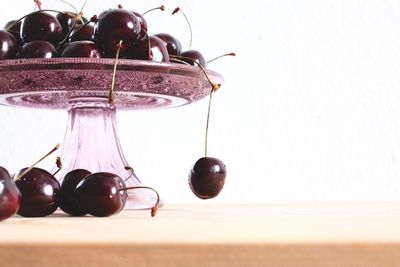 Close-up of fruits on table against white background