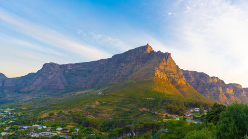 Scenic view of mountain against cloudy sky