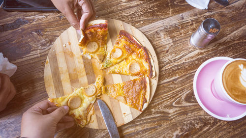 High angle view of woman preparing food