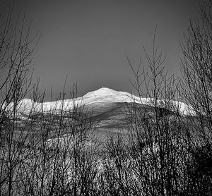 Low angle view of snowcapped mountain against sky