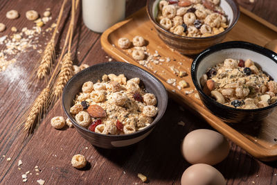 High angle view of breakfast in bowl on table