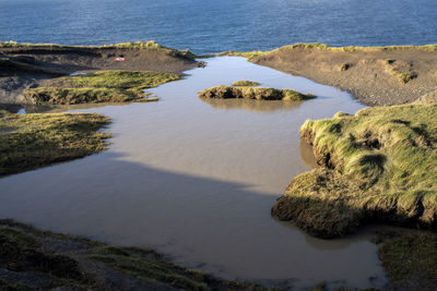 High angle view of rocks in sea